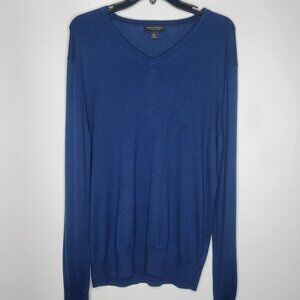 Banana Republic Mens Sweater Large Blue Luxury Blend Silk Cashmere Cotton V Neck
